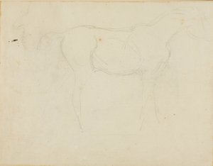 Skizze eines nach rechts gerichteten Pferdes und einer Karikatur im Profil von Jean Louis André Théodore Géricault