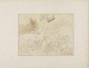 Skizzen für eine Kavallerieschlacht; die Hinterbeine eines Hundes von Jean Louis André Théodore Géricault