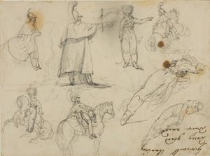 Skizzen von Soldaten und Pferden von Jean Louis André Théodore Géricault
