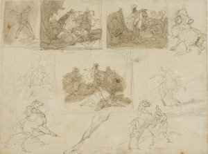 Skizzen einer Kavallerieschlacht und Studien eines Zugpferdes von Jean Louis André Théodore Géricault