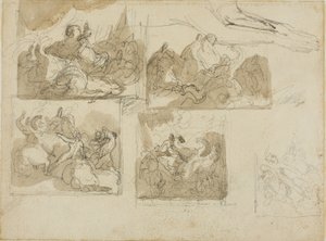 Skizzen einer Kavallerieschlacht und die Vorderpfoten eines Hundes von Jean Louis André Théodore Géricault