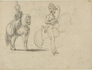 Skizzen eines berittenen Chasseurs und eines Kavallerieoffiziers mit gezogenem Säbel von Jean Louis André Théodore Géricault