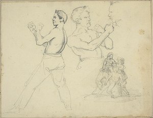 Studien von Boxern und Skizze eines Reiters mit zwei Begleitern von Jean Louis André Théodore Géricault