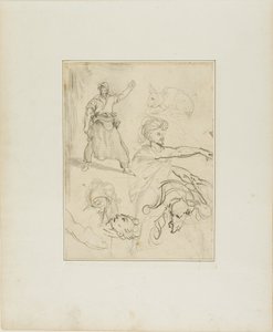 Studien eines Schmieds und eines Pferdekopfes mit Skizzen anderer Figuren und eines Kaninchens von Jean Louis André Théodore Géricault