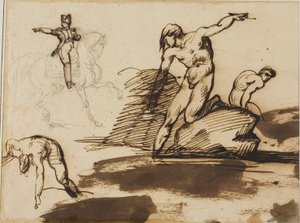 Studie von Napoleon zu Pferd mit Skizzen von Akten zwischen Felsen von Jean Louis André Théodore Géricault