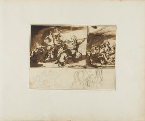 Drei Skizzen einer Reiterschlacht und eine Skizze von zwei von Jean Louis André Théodore Géricault