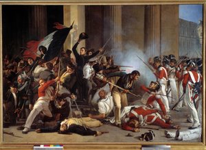Revolution von 1830: „Während der Drei Glorreichen, Eroberung des Louvre am 29.07.1830 und Massaker an den Schweizer Wachen“ von Jean Louis Bezard