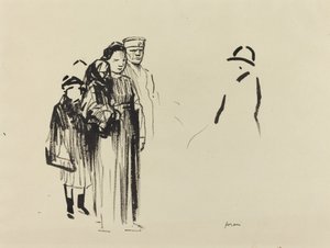 Frau und zwei Kinder mit deutschen Soldaten, ca. 1914-1919