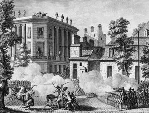 Französische Revolution: Aktion zwischen der deutschen Königlichen und den französischen Wachen vor dem Depot der französischen Wachen am 12. Juli von Jean Louis II (after) Prieur