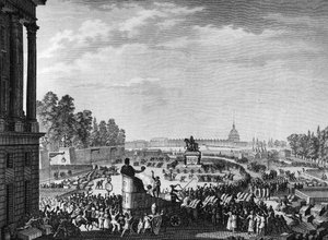 Französische Revolution: Erste Feier der Freiheit anlässlich der Schweizer von Chateauvieux am 15. April von Jean Louis II (after) Prieur
