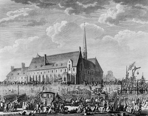 Französische Revolution: König Ludwig XVI. kommt mit seiner Familie (Marie Antoinette, der Delfin Louis Charles von Frankreich oder Ludwig XVII. und Marie Therese, bekannt als „Madame Royale“) am 6. Oktober in Paris an