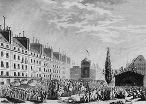 Französische Revolution: Proklamation der Verfassung (Konstitutionelle Monarchie: Gewaltenteilung und Einrichtung der konstitutionellen Monarchie) Place du Marché des Innocents in Paris am 14. September