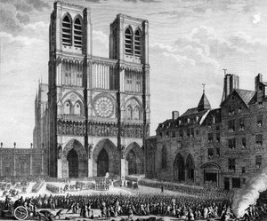 Französische Revolution: Thomas de Mahy, Marquis de Favras (1744-1790), macht am 19. Februar vor Notre Dame de Paris auf der Île de la Cité Abbitte von Jean Louis II (after) Prieur