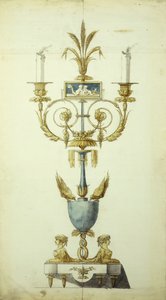 Entwurf für einen vergoldeten Bronze- und Emaille-Kandelaber