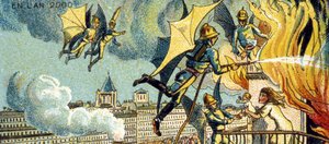 Fliegender Feuerwehrmann. Aus der Serie Visionen des Jahres 2000, 1899 von Jean Marc Côté