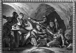 Ermordung von Waifre (oder Gaifier), Herzog von Aquitanien (767 oder 768). Gravur von Romanet nach Moreau le jeune (1779).