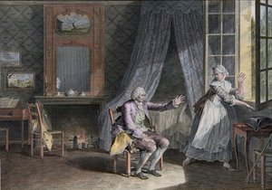 Die letzten Worte von Jean Jacques Rousseau (1712-1778), Genfer englischsprachiger Schriftsteller. Gravur aus dem Ende des 18. Jahrhunderts, nach Moreau le Jeune