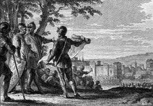 König Ludwig III. (863-882) und Karlmann II. (867-884) belagern die Stadt Wien, 883. Gravur von Jean Michel Moreau, genannt Moreau le Jeune (1741-1814) von Jean Michel the Younger Moreau