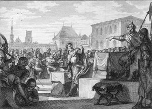 Vorübergehende Reform des Klerus, 816: Ludwig I. der Fromme oder der Milde (778-840) - Gravur von Jean Michel Moreau, genannt Moreau le Jeune (1741-1814)