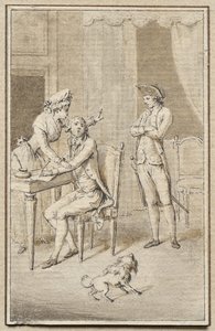 Drei Figuren mit einem Hund von Jean Michel the Younger Moreau