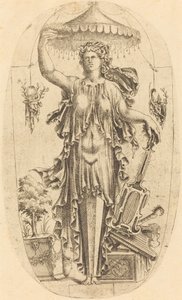 Frau mit Musikinstrument von Jean Mignon
