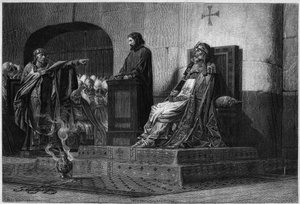 Papst Formosus und Stephan VII. Der Leichnamssynod, 897: die Leiche von Papst Formosus (Papst 891 bis 896), in seinen päpstlichen Gewändern, vor einer Synodalversammlung unter dem Vorsitz von Papst Stephan VI. oder VII. (Papst 896 bis 897), Ursprung der Ex von Jean Paul (after) Laurens