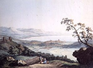 Blick auf Genf von Saconex in Savoyen, graviert von Jean Philippe Linck II (1770-1812) und Jacob Philippe Hackert (1737-1807)