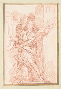 Geflügelte Figur zwischen Fenster und Säule