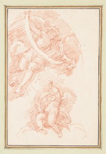 Geflügelte Figur, die einen Riemen mit Putto hält von Jean Robert Ango