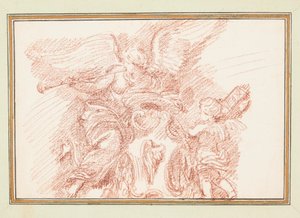 Geflügelte Figur mit Horn und Putto mit Fasces von Jean Robert Ango