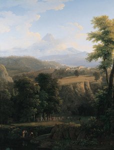 Eine feierliche Prozession in einer weiten Landschaft von Jean Victor Bertin