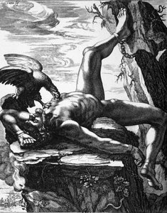 Gefesselter Prometheus - in Gemälden des Tempels der Musen von De Marolles. Paris