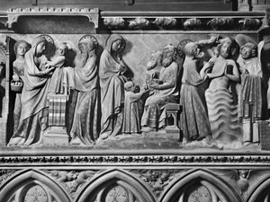 Kathedrale, Innenraum, Chorschranke, Darstellung Jesu im Tempel, Jesus unter den Schriftgelehrten, Taufe Christi, ca. 1340-51