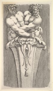 Entwurf für einen Pfeiler mit zwei bacchischen Figuren, aus: Curieuses recherches de plusieurs beaus ..., 1645 von Jean le Pautre