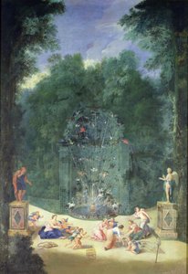 Die Haine von Versailles: Blick auf den Eingang zum Labyrinth mit Vögeln, Nymphen und Cheruben, 1688 von Jean the Younger Cotelle