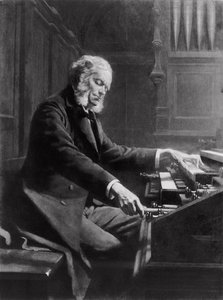 Cesar Franck an der Orgel der Basilika St. Clotilde, Paris, 1885 von Jeanne Rongier