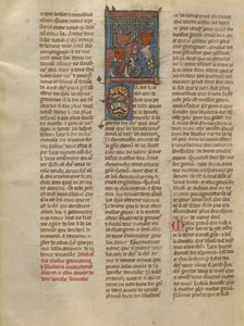Gauvain und Blioberis treffen einen Ritter mit rotem Schild von Jeanne de Montbaston
