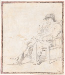 Ein junger Mann mit Hut und Morgenmantel. Ganze Figur sitzend, nach links gewandt von Jens Juel