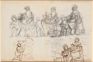 Verschiedene Entwürfe für eine Szene aus P.A. Heibergs Schauspiel "Chinafarene" von Jens Juel