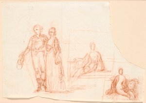 Kompositionsentwurf für das Rybergsche Familienbild; rechts Entwurf einer sitzenden Frauenfigur