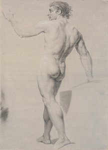 Modell stehend, von hinten gesehen, linker Arm erhoben von Jens Juel