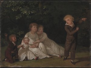 Die fünf Kinder des Künstlers in einem Garten. Studie