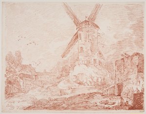 Italienische Landschaft mit Windmühle von Jens Petersen Lund