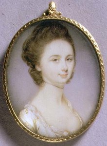 Porträtminiatur einer Dame in einem weißen Kleid, um 1780-85