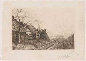Landschaft mit Bauernhöfen und Mühle