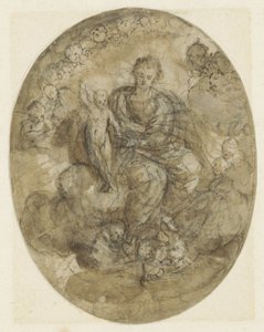 Madonna mit Kind zwischen Engeln auf den Wolken von Jeronimo Jacinto Espinosa