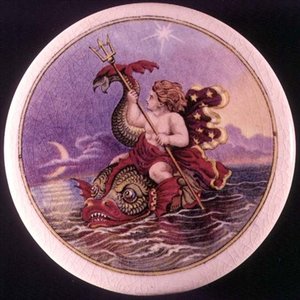 Prattware-Topfdeckel bemalt mit einer Meeresnymphe von Jesse Austin, ca. 1850