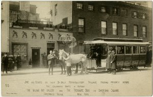 Jane und Howard auf ihrem zweitägigen Spaziergang, geduldig vor den berühmten Märkten der Geschenke The Village Art Gallery und The Treasure Box in Sheridan Square, Greenwich Village, New York, USA von Jessie Tarbox Beals