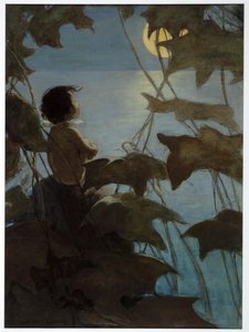Er schaute auf den breiten gelben Mond und dachte, dass sie ihn ansah, aus The Water Babies von Charles Kingsley, veröffentlicht 1916