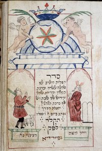 Gebetbuch (12,7 x 8,8 cm) Bambeg 1773 - Auf der ersten Seite (Titel) Abendgebet, Gebet für Mahlzeiten, Chema, Kiddusch für Schabbat (Sabbat oder Sabbat oder Sabbat) und Festtage, Reisegebet - Jüdisches Museum von Basel in der Schweiz von Jewish School